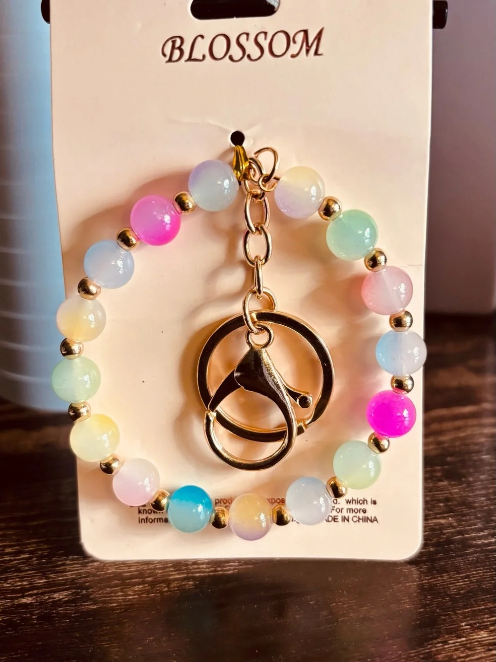 Pastel Beaded‎ Wristlet Bracelet Keychain